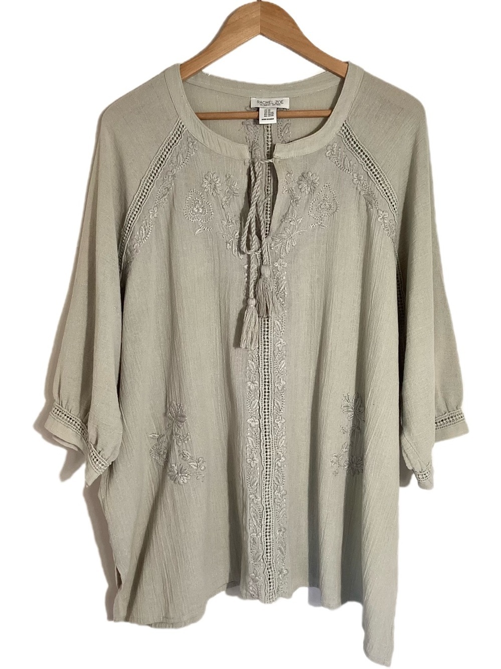 Rachel Zoe Embroidered Peasant Top Size 2X